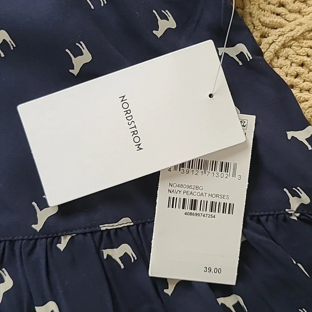Nordstrom Navy & White Horse Print Dress - Size L (10/12)